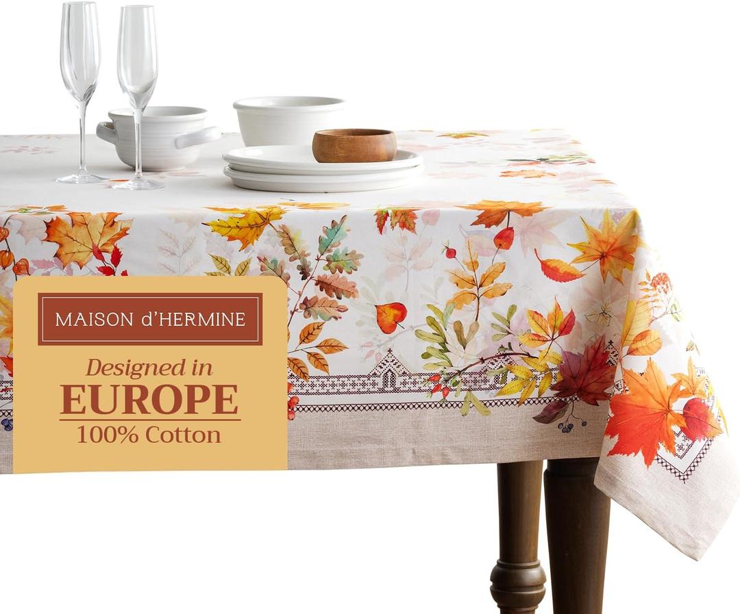 Maison d' Hermine Table Cloth Rectangle Table 100% Cotton 54 x 72 Inches Fall Tablecloth Reusable Everyday Use for Thanksgiving Christmas Decorations Dining Farmhouse Party (Amarante)