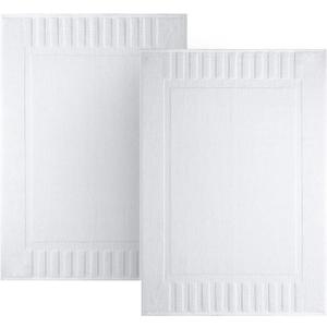 White Classic Luxury Bath Mat Floor Towel Set - Absorbent Cotton Hotel Spa Shower/Bathtub Mats [Not a Bathroom Rug] 22"x34" | 2 Pack | White