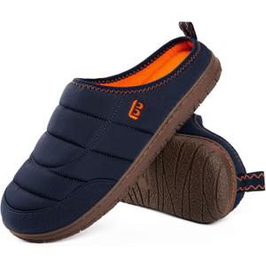 LongBay Mens Slip on Slippers Two-Tone Indoor Outdoor House Shoes Memory Foam Camping Garden Down Clogs (11, Navy Blue)