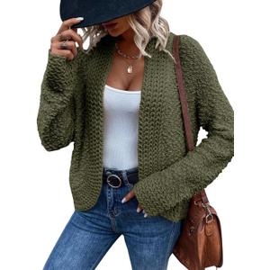 Dokotoo Women's 2026 Fashion Casual Open Front Long Sleeve Chunky Knit Cardigans Sweaters Outerwear Coats (Green, M)
