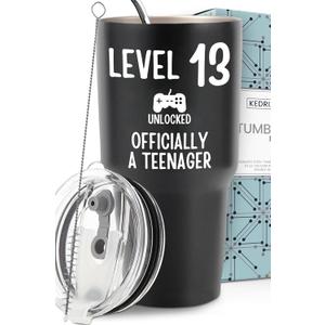 13th Birthday Tumbler 30oz, Best 13-Year-Old Boy Gift Ideas, Perfect Birthday Gifts For Teen Boys Trendy, Unique Memorable Keepsake for Him, Officially a Teenager Presents for Birthdays, Gift Ready