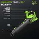 Greenworks 24V Electric Leaf Blower, 515 CFM, 5.0 Ah Battery and Charger