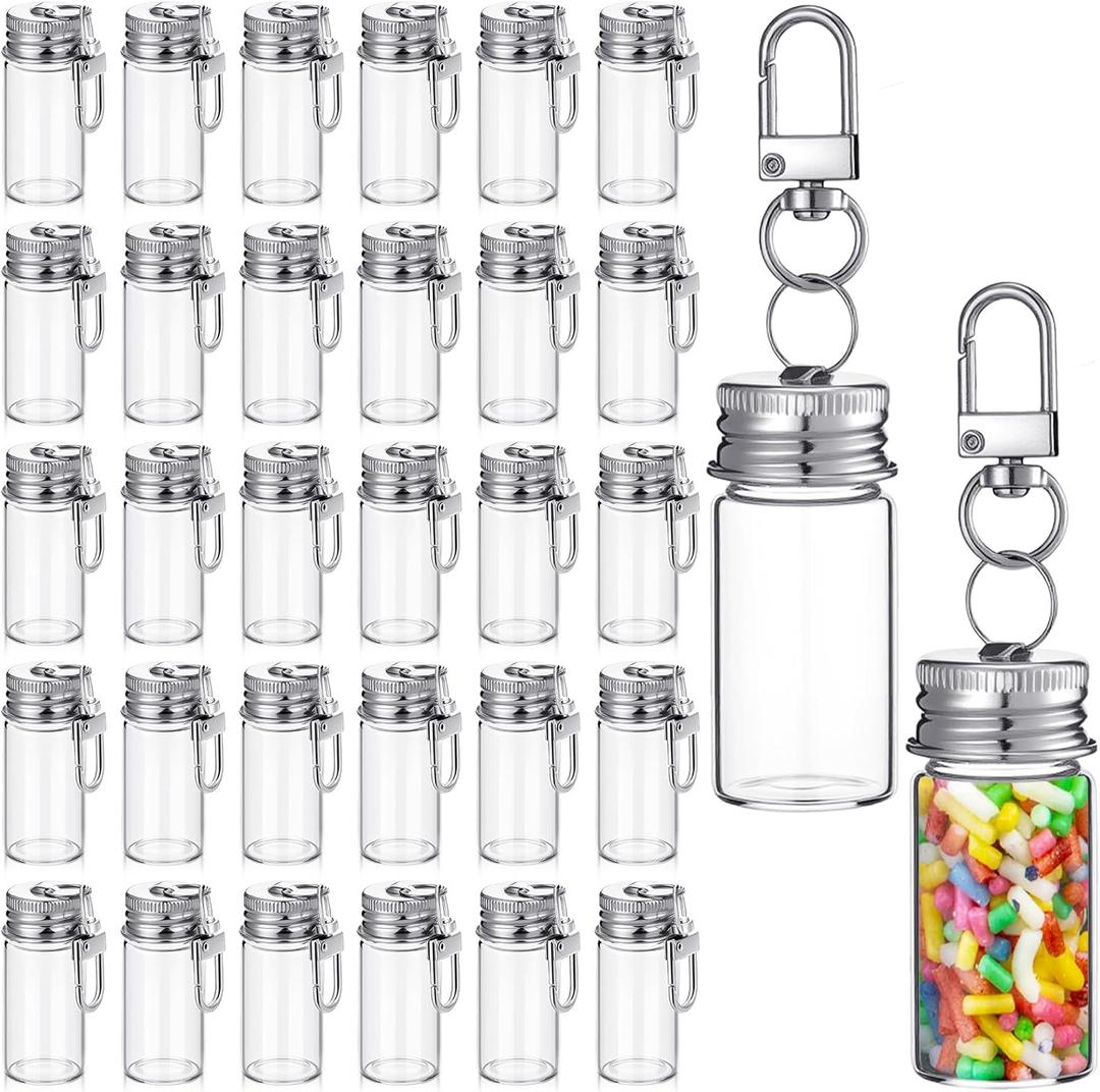 Weysat 36 Pcs 10ml Small Glass Bottle Keychain Bulk Mini Seasoning Bottles Keychain with Aluminum Lid Tiny Glass Wishing Jars Message Potion Bottles for DIY Wedding Favors Home Crafts Travel Gifts