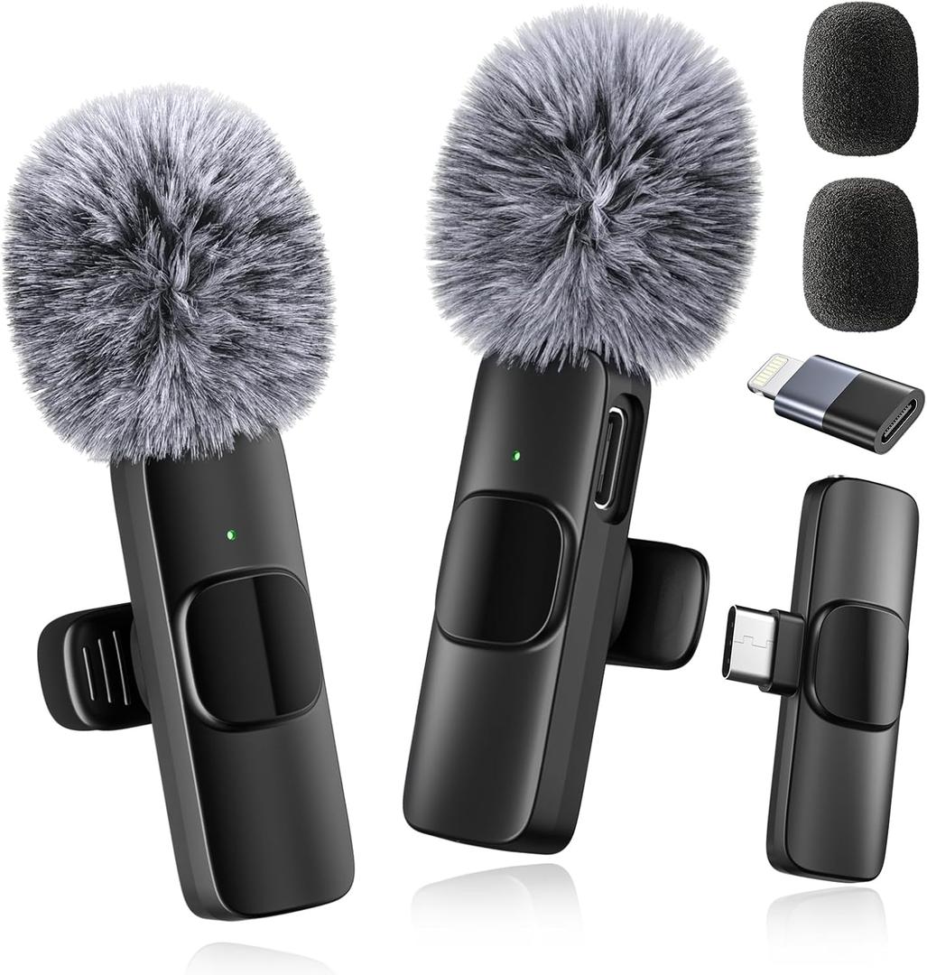 Professional Wireless Microphone for iPhone,iPad,Android, Lavalier Lapel Mic for Video Recording, Mini Mic Crystal Clear Recording with USB-C for Content Creators Vlog YouTube Tiktok Podcast Interview
