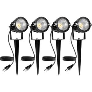 Outdoor Spotlight Warm White 2700K, 10W LED Spot Lights Outdoor for Yard Garden Tree, 120V Plug in Landscape Lighting with IP65 Waterproof for Halloween Christmas Decor, 4 Pack