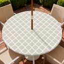 ARTSGOO Outdoor Tablecloth with Umbrella Hole and Zipper Waterproof Round Fitted Tablecloth with Elastic Edge, Wipeable Outdoor Table Cover for Patio, Garden, Picnic Fits 53-60" Round Tables