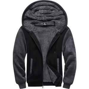 SCODI Hoodies for Men Heavyweight Fleece Sweatshirt - Full Zip Up Thick Sherpa Lined Hooded Jacket (Medium, Black Grey)