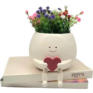 Face Planter Pots Head Cute Resin Cactus for Indoor Outdoor Face Vase Home Bookshelf Decor Unique Loving Heart Succulent Pot for Mother Girlfriend Wedding Anniversary