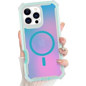 Bonoma for iPhone 16 Pro Max Case, Iridescent Back, Magnetic Support for MagSafe Shockproof Cover, Crystal and Corner High-Duty Protection for Girls Women -Blue