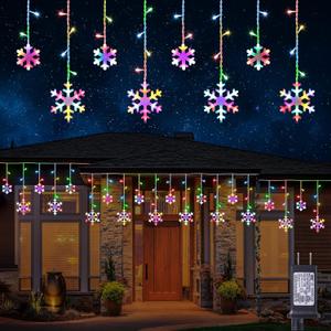 Christmas Snowflake Lights, 10.66ft 168 LED Icicle Lights Outdoor with 14 Drops, 8 Modes Waterproof Connectable Christmas Light for Eaves, Wedding, Garden, Yard, Indoor Outdoor Xmas Decor (Multicolor)
