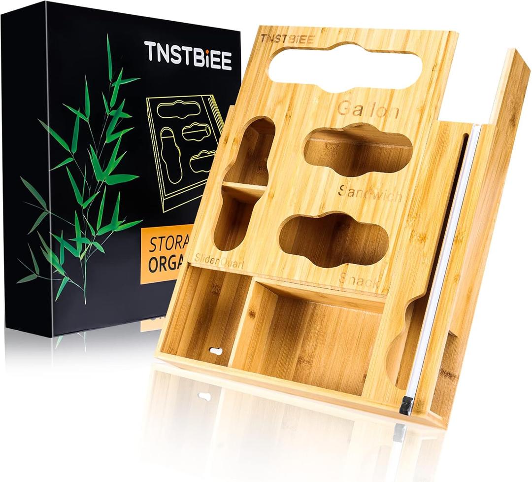 Bamboo Ziplock Bag Organizer, 12x13.2x3 Inches