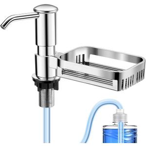 Kitchen Sink Soap Dispenser with 40" Extension Tube Built-in Sponge Holder, Leak-Proof ABS Pump, No Messy Refills, Under-Sink Bottle Connection Kit for Dish Soap, Hand Soap & Lotion (Brushed Nickel)