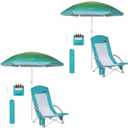 Nice C Beach Chair, Sand Chair, Lake Chairs for Adults with Umbrella and Cooler, Low Beach Chairs High Back, Cup Holder & Carry Bag & Heavy Duty Compact Outdoor, Camping (Set of 2 Blue)