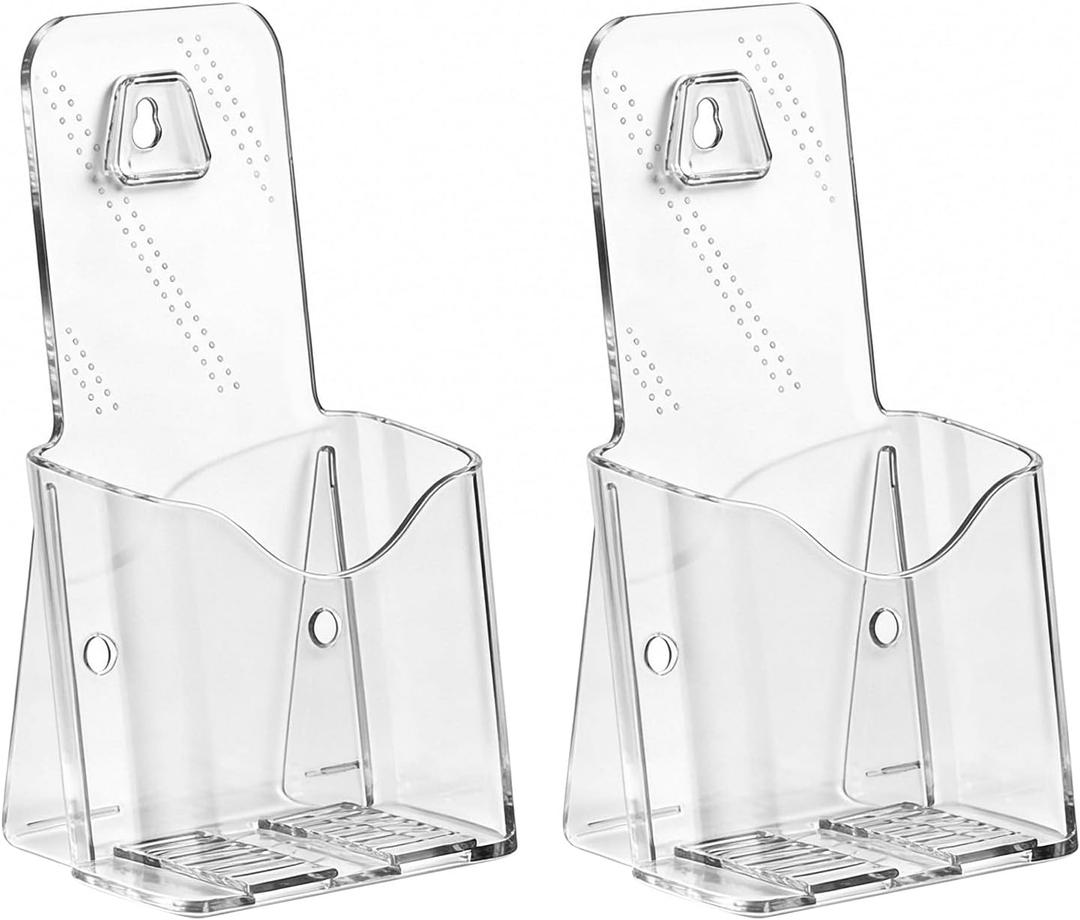 Argvey Acrylic Brochure Holder 4x9 Inch, Clear Pamphlet Holder Display Stand for Trifold 4 Inch Flyers, Booklets, Table Signs, Plastic Rack Card Holder for Office, Home, Store, 2 Pack