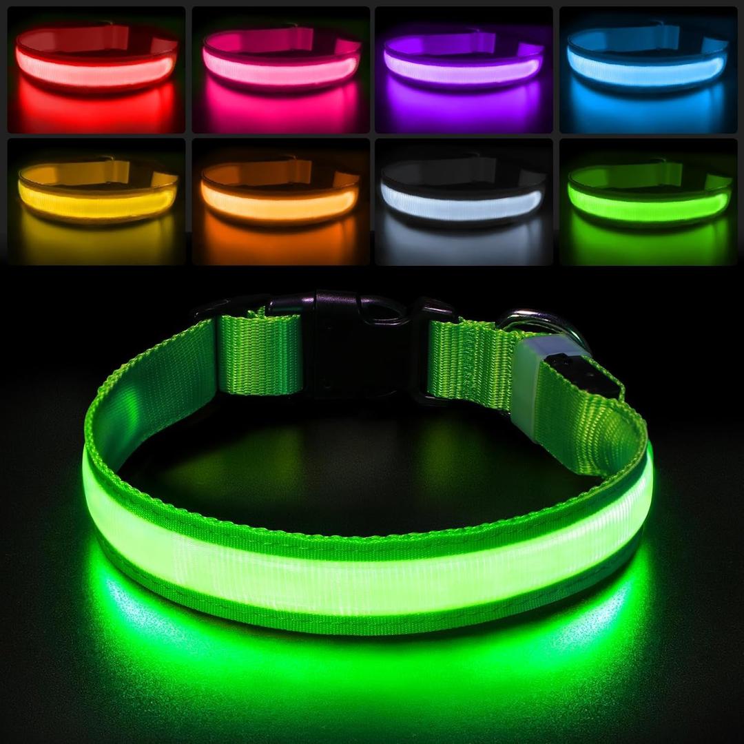 PcEoTllar Light up Dog Collar for Night Walking - LED Dog Collar Light Rechargeable Color Changing, Glow in The Dark Dog Collars Waterproof Glowing Dog Collars for Large Small Medium Dogs (S(11 Inch-15.7 Inch), Green)