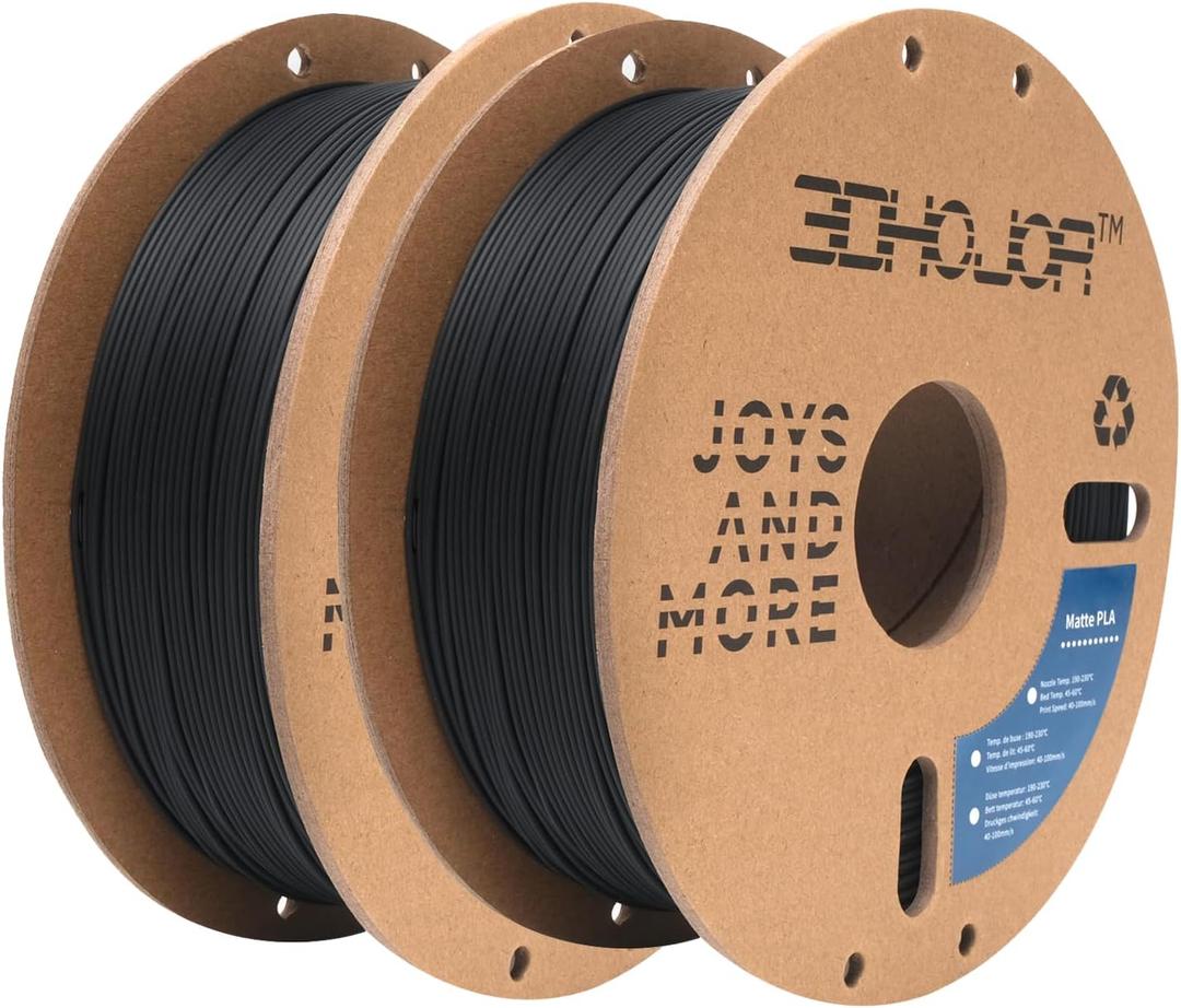Matte PLA Filament 1.75mm, Upgrade Matte 3D Printer PLA Filament, 1KG*2 Bundle Cardboard Spool 3D Printing Filament for 3D Printers(Matte Black 2Pack)