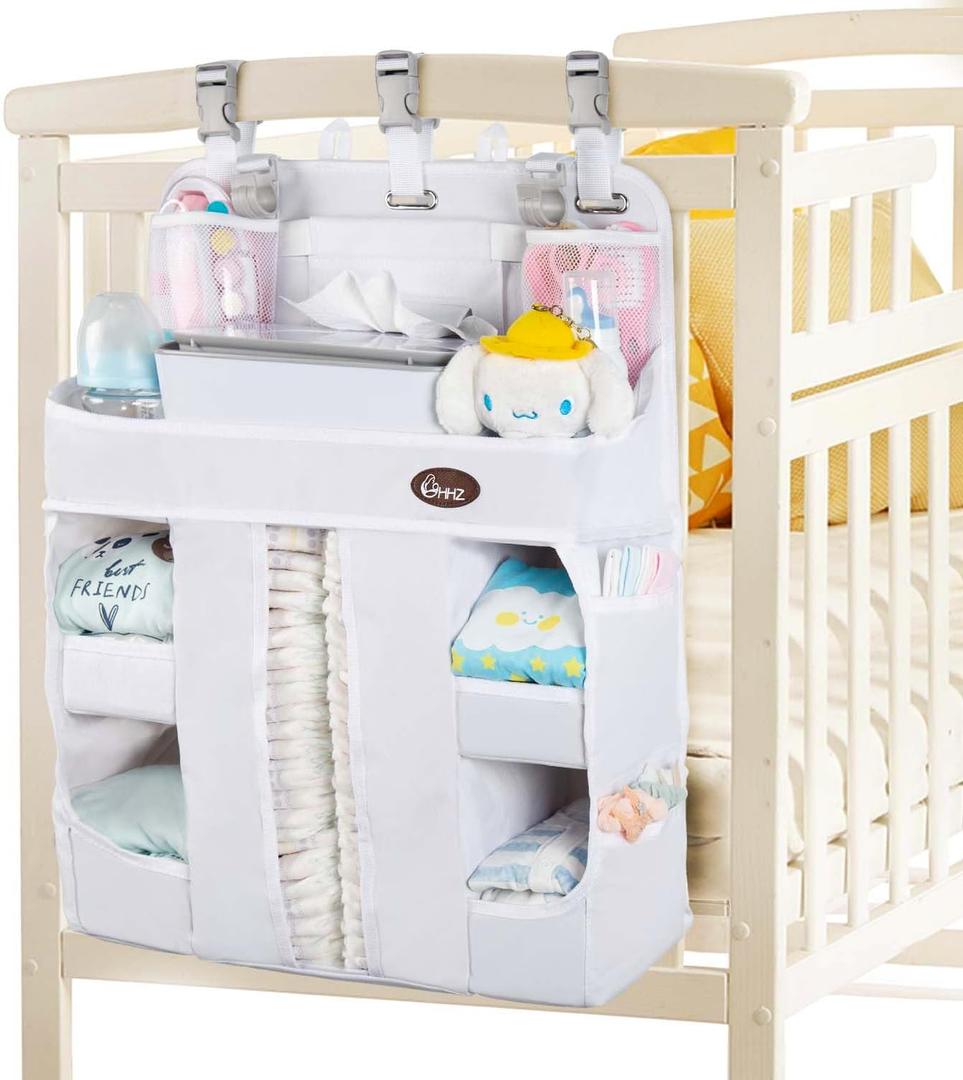 HHZ XL Hanging Diaper Caddy Organizer Sturdy and Durable Baby Organizer  Diaper Stacker for Changing Table, Crib, Playard or Wall & Nursery Organization White