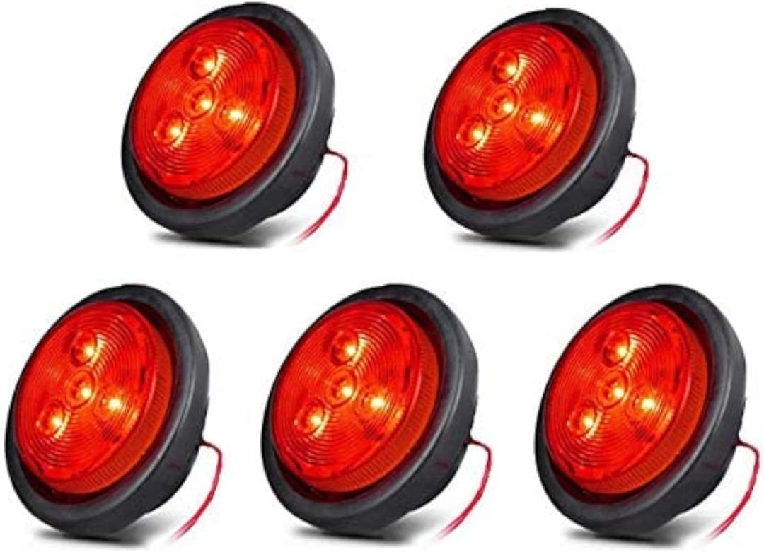 NEW SUN 2.5" Round LED Trailer Lights, Red LED Clearance Markers, 4 Diodes, 12V, Waterproof, w/Grommet and Pigtails for Trailer, Truck, RV, Boat, Fender, Cab Panel, 5 Pcs Pack