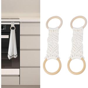 Crapyt Pack of 2 Towel Holder Kitchen Towel Ring Hanging Kitchen Towels Crochet Dish Towel Holder Hand Towels with Hanging Loops 10.63"3.03" White