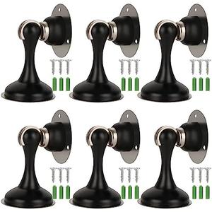 SHUESS 4 Pack Black Magnetic Door Stopper Heavy Duty Magnetic Door Holder, Stainless Steel Magnetic Door Stop with Adhesive Tape, Screws for Stronger Wall & Floor Mount, Keep Door Open