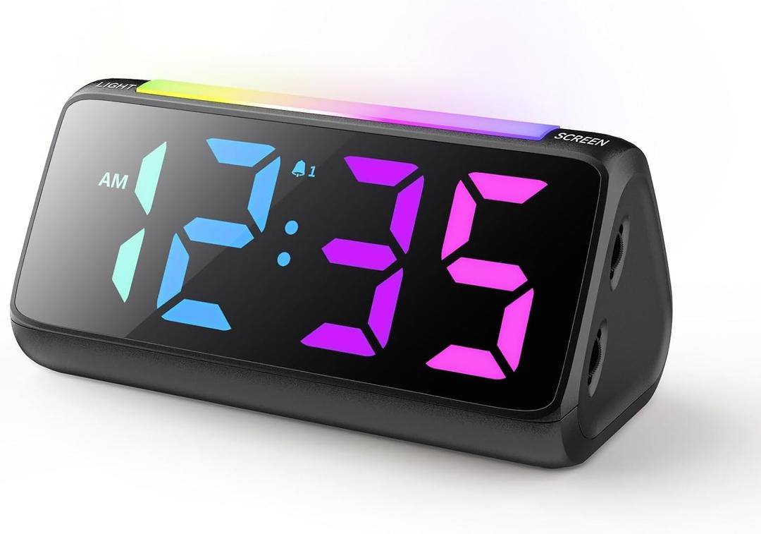 Netzu Super Loud Alarm Clocks for Heavy Sleepers, Digital Alarm Clocks for Bedrooms with RGB Night Light, Rainbow Time, Dual Alarm, Snooze, Plug-in (Black)