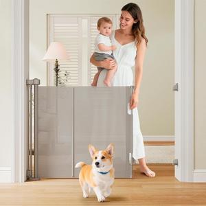 One-Hand Operation Retractable Baby Gates, 59 inch Retractable Gate with Reinforced Strip Design to Prevent Crawling Through, 5 FT Retractable Dog Gate for Stairs, Doorways, Hallways (34" Tall x 59" Wide, Gray)