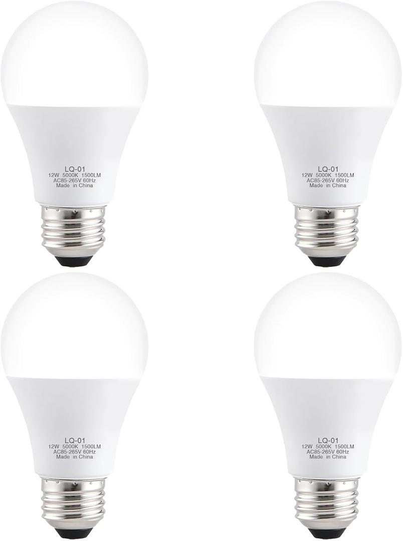 4PK Garage Door Opener Light Bulbs, 5000K Daylight, 1500LM Ultra Bright, Minimize Interference, Compatible with Most Garage Door Openers, 12W, 120V, A19 Bulbs with E26 Base