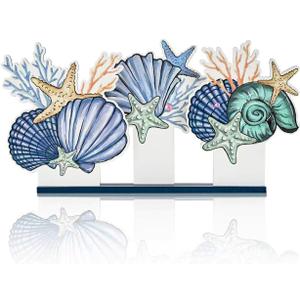Smile Summer Indoor Decorations Wooden Decor, Conch Scallop Shell, Sign for Home Tabletop Centerpiece Mantel Shelf Fireplace