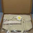 Straw Tote Bag for Women, Large Summer Beach Bag with Polka Dot Scarf & Plumeria Flower (Beige)