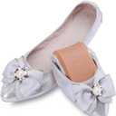 Womens Foldable Ballet Flats Bling Rhinestone Pointed Toe Comfort Slip On Walk Work Loafers Bridal Dress Shoes (8.5, 2-silver)