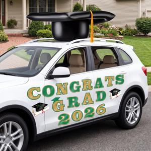 Xuhal 2026 Graduation Car Decoration 23'' Large Inflatable Grad Cap Car Decor Congrats Grad Letter 2026 PVC Inflatable Cap for Senior High School Collage Graduation Parade Party Decor(Green, Gold)