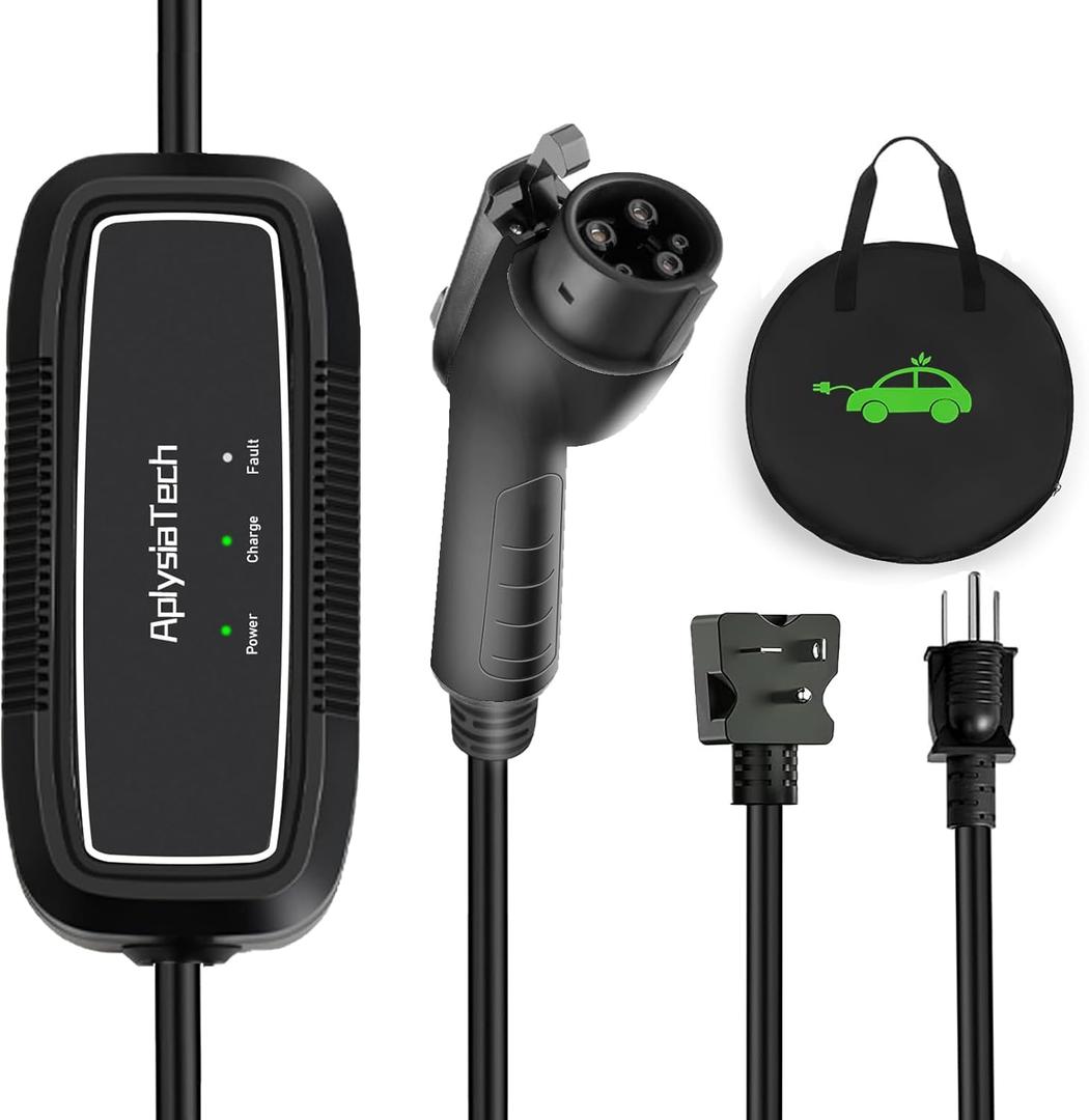 Level 1+2 EV Charger, 16Amp 110-240V, Portable SAE J1772 Electric Car Charger, Plug-in EV Charging Station for Home,21 Ft Level 2 Charger Cable NEMA 6-20Plug(Tesla Need Adapter)