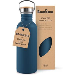 Bambaw Stainless Steel Water Bottle, 750 ml, Blue Sports Bottle, Non-Insulated Water Bottle, 750 ml Stainless Steel Bottle, Reusable Bottle, BPA-Free Flask  Sapphire Blue (24 oz)