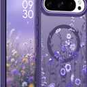 DOMAVER for Google Pixel 10/10 Pro Case, Magnetic Phone Case for Pixel 10/10 Pro [Compatible with MagSafe] Slim Fit Flowers Floral Design Shockproof Protective Bumper Women Men Girls Cover- Purple