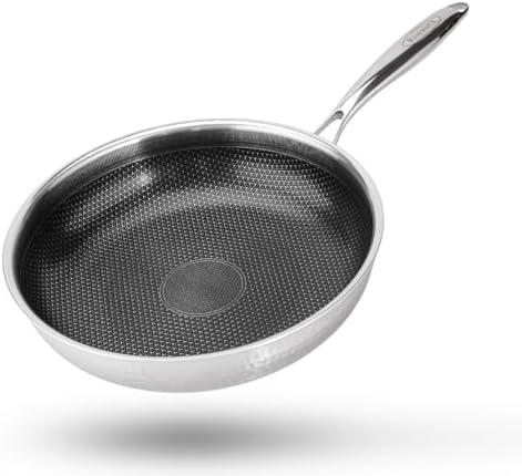 RisenutX Hybrid 8 inch Stainless Steel Non Stick Skillet,Frying Pans Nonstick, PFOA Free Cookware, Dishwasher and Oven Safe, Induction Compatible