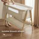 Uuoeebb Baby Bassinet, Bedside Bassinet for Baby, 2-in-1 Bedside Sleeper with Mattress, Half-Mesh Breathable Design, 4 Auto-Lock Wheels, Storage Basket, Easy Assembly (Khaki), Crib