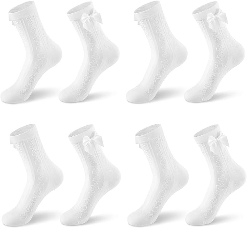 Women's Lace Ruffle Ankle Socks,Frilly Lace Socks with Bow, Lace, Ruffles (White)