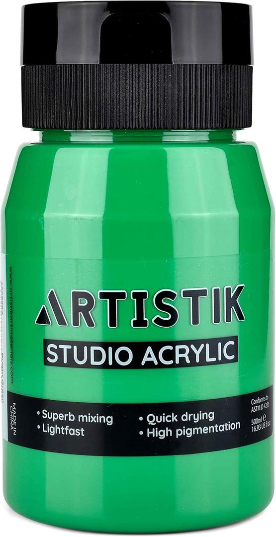 2 x Artistic Acrylic Paint Jar - High-Pigment, Fade Proof Painting Supplies, Suitable for Canvas, Wood, Leather, Fabric, Stone & Craft - Bright Green 16.9 Fl Oz