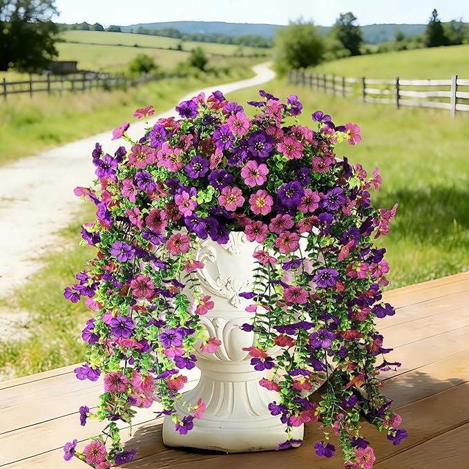 Fake Artificial Hanging Flowers for Outdoors Decoration, 2 PCS Faux UV Resistant Artificial Outdoor Flowers, Fake Plants Look Real Daisy No Fade Spring Decor for Porch Home Patio Balcony and Yard