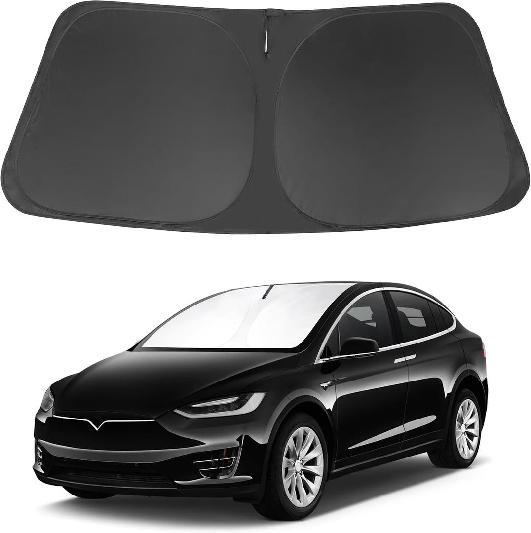 Windshield Sun Shade Compatible with 2016-2024 2025 2026 Tesla Model X Tesla X Accessories Foldable Sunshade Front Sun Visor Protector Keep Car Cooler