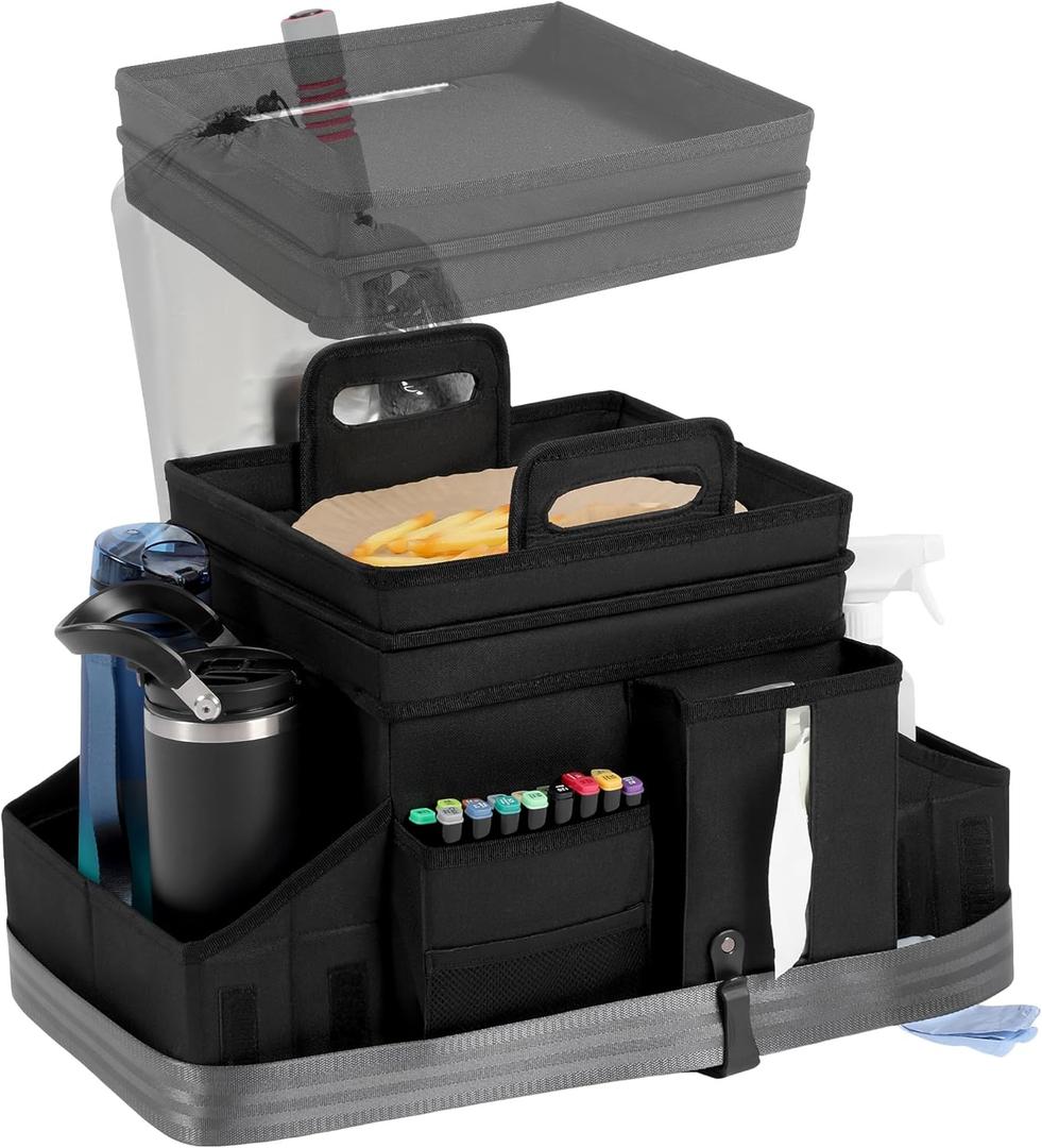 LUVHOMEE Car Organizers and Storage for Backseat & Front Seat - Collapsible Car Caddy w/Headrest Strap, Leakproof Cooler, Lid & Cup Holders | Fits Passenger Seat, Easy-Access Travel Snacks & Drinks