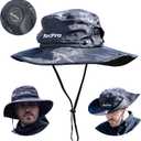 Fishing Hat for Men with Removable Top Breathable Mesh Mens Fishing Sun Hat, 2-in-1 Waterproof Rain Hat UV Protection (Black)