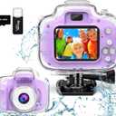 Kids Camera Waterproof Underwater Camera for 3-12 Year Old Boys Girls 2 Inch IPS Screen 1080P HD Digital Kids Video Camera Indoor Outdoor Action Cameras Best Christmas Birthday Gifts, Purple