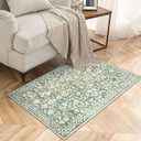 Vintage Entryway Rug Indoor, Sage Green Beige Washable Rug 2x3, Small Area Rug with Non-Slip Backing, Floral Print, Thin Faux Wool Super Soft Door Mat for Kitchen, Entrance, Bedroom, Office