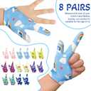 Janmercy 16 Pcs Thumb Sucking Stop for Kids Chewy Gloves Stop Breathable Thumb Guard for Nail Biting Gloves Cute Finger Sucking Stopper for Kids, 8 Style, 2 Finger(Size 3-6 Years)