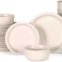 GZG Vintage Series Ceramic Dinnerware Set for 8, 24 Pieces, Cream White | Stoneware Plates and Bowls Set, Lead-Free, Handcrafted Dishes Set, Microwave & Dishwasher Safe