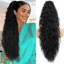 LEDIZE Ponytail Extension, Claw Clip on Pony tails Hair Extension for Women 28 Inch Long Wavy Curly Fake Ponytail Clip in Hair Pieces for Women Fluffy Natural Looking (Black, 28 Inch)