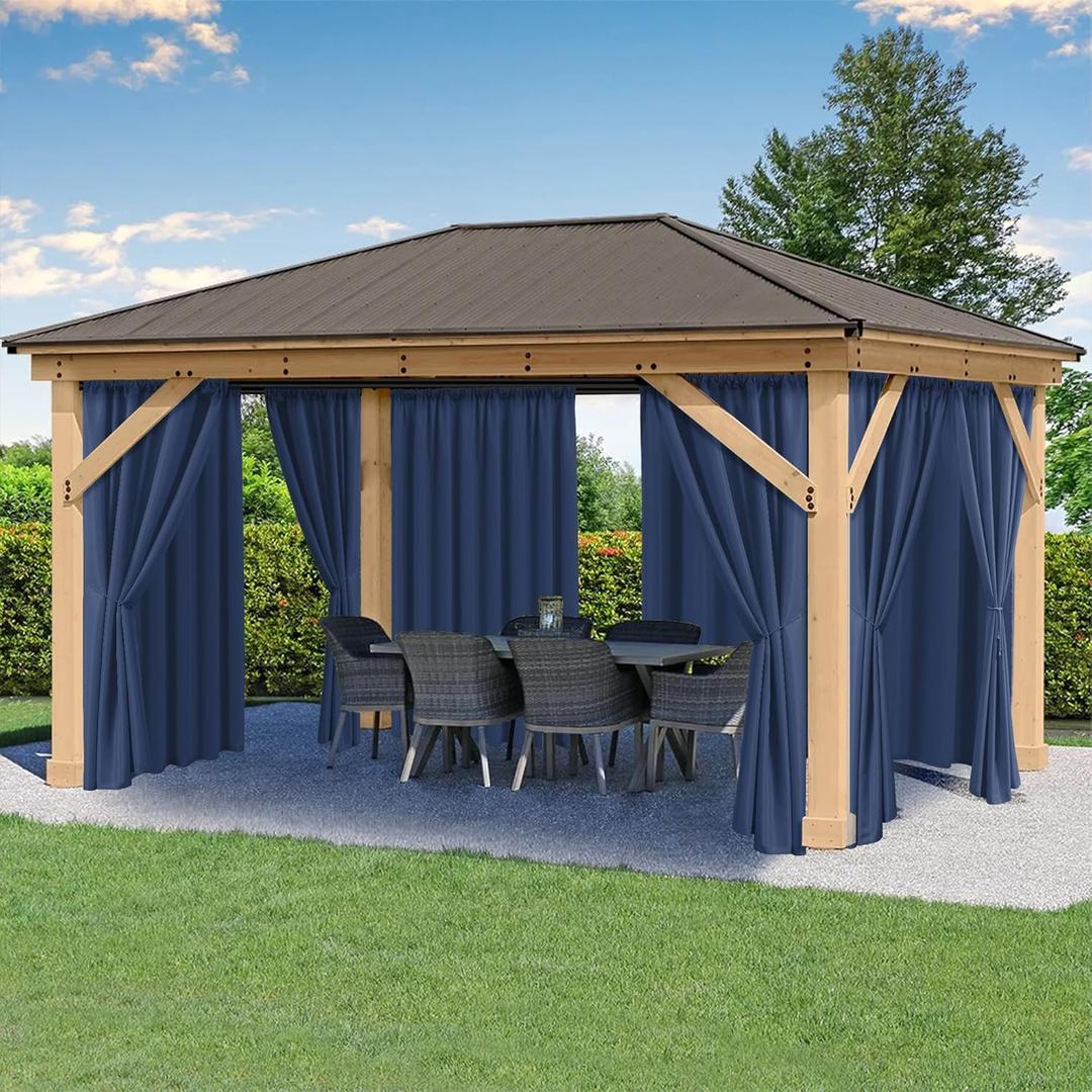 HolidayIdeas Waterproof Patio Outdoor Curtains with Rod Pocket 6 Panels- UV & Privacy Protect Weatherproof Gazebo Outdoor Drapes for Porch, Balcony, Apartment, Sliding Glass Door, Navy, 54x84 Inch