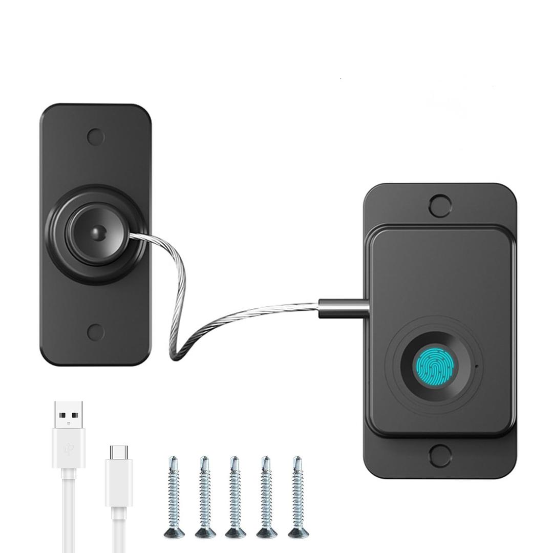 Fridge Lock with Fingerprint, Cabinet Lock, Baby, Child Lock, No Drilling, Window Lock Children, USB Charging, Suitable for Home and Office (Black)