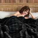 Lotus Karen Faux Fur Blanket Black - Big Bubble Rabbit Fluff King Throw for The Bed Large Fluffy Fuzzy Cozy Thick Furry Plush Shaggy Blankets 108x90 Inches
